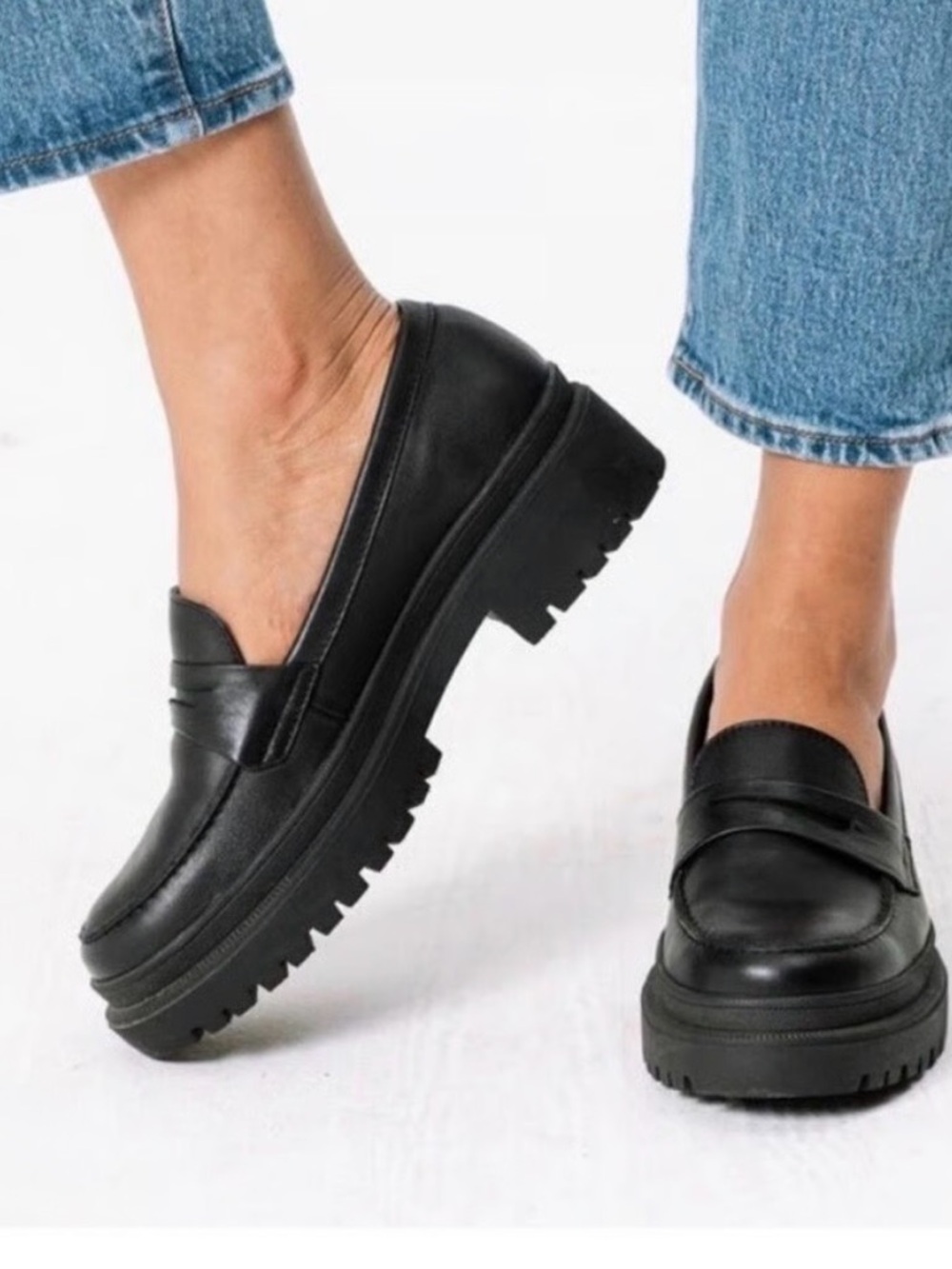 Black Platform Penny Loafers for Women